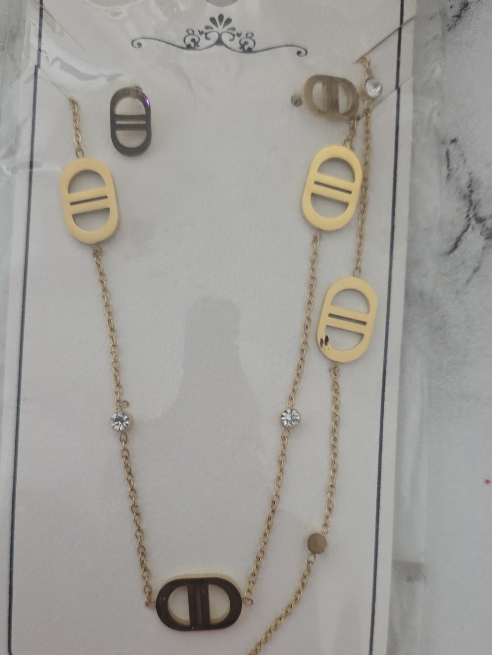Gold-Tone Oval Link Necklace and Earrings Set - Gold